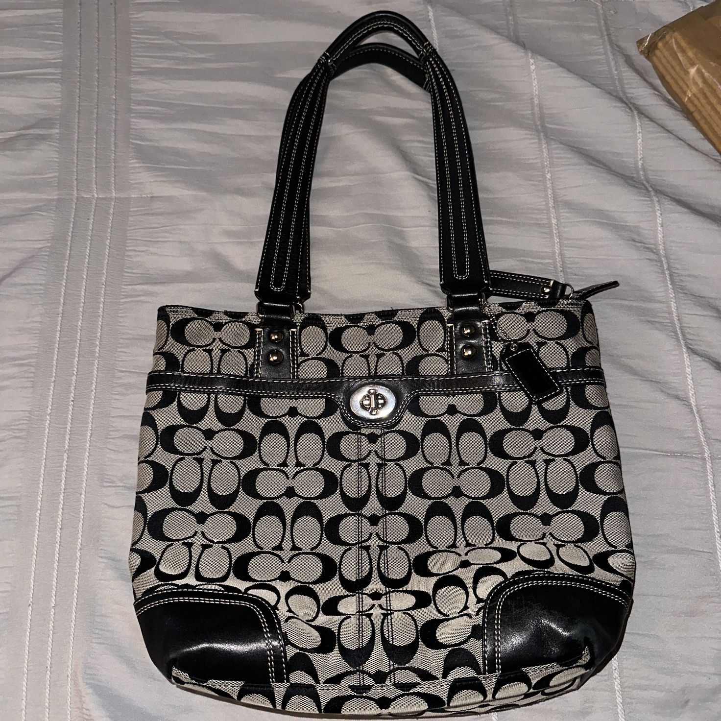 Coach Signature Jacquard Tote Bag in Black and Cream