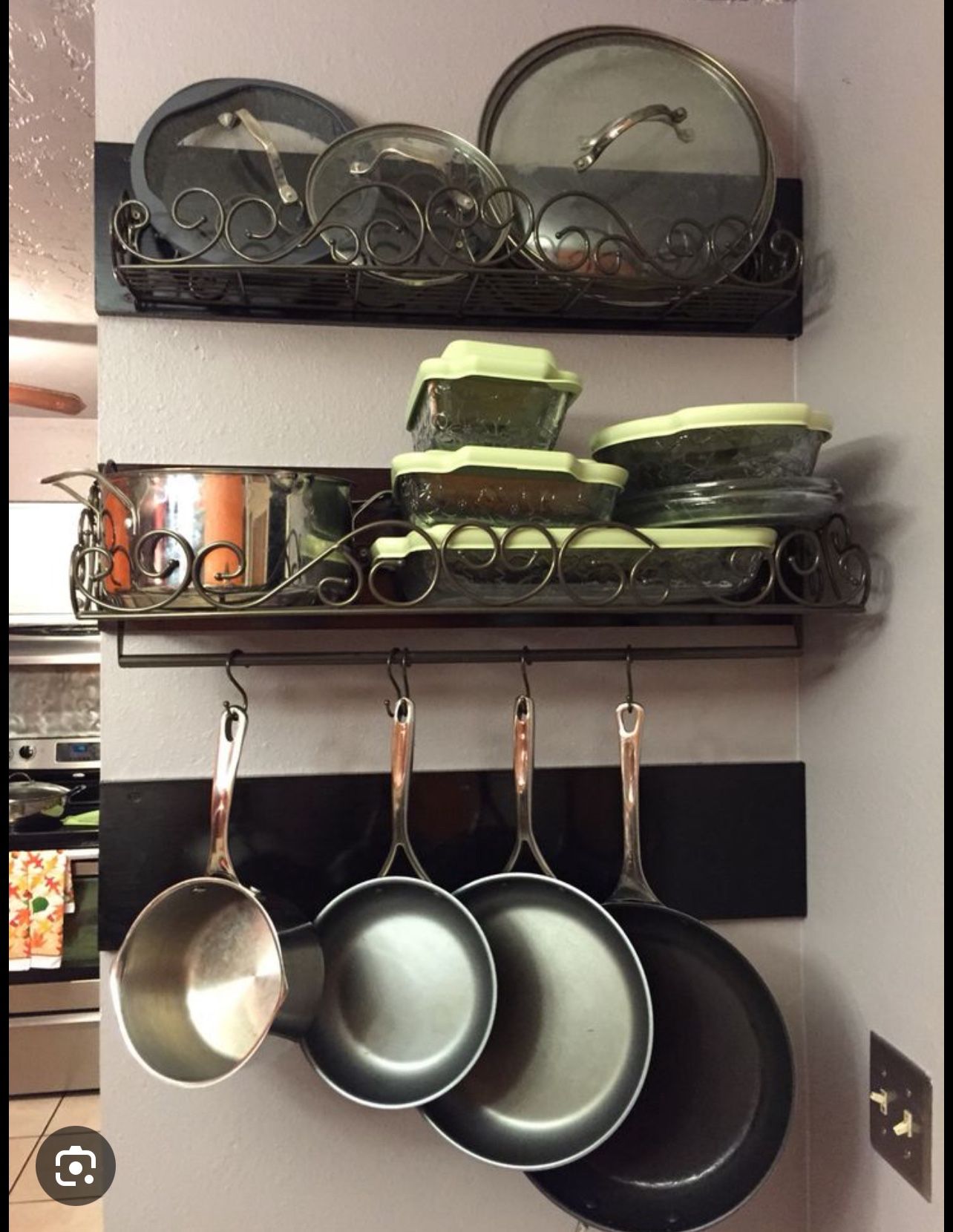 Princess house shelf and hooks for pans or towels