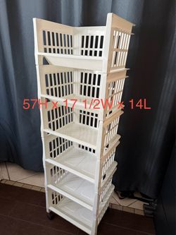 White Plastic Rolling Storage Basket Tower