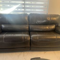 Leather 2 Couches recliner, grey collar, 1 Coffee Table 2 End Tables