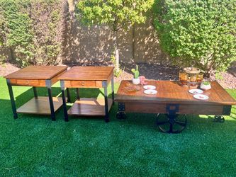 Industrial Wood and Metal Coffee Table Set