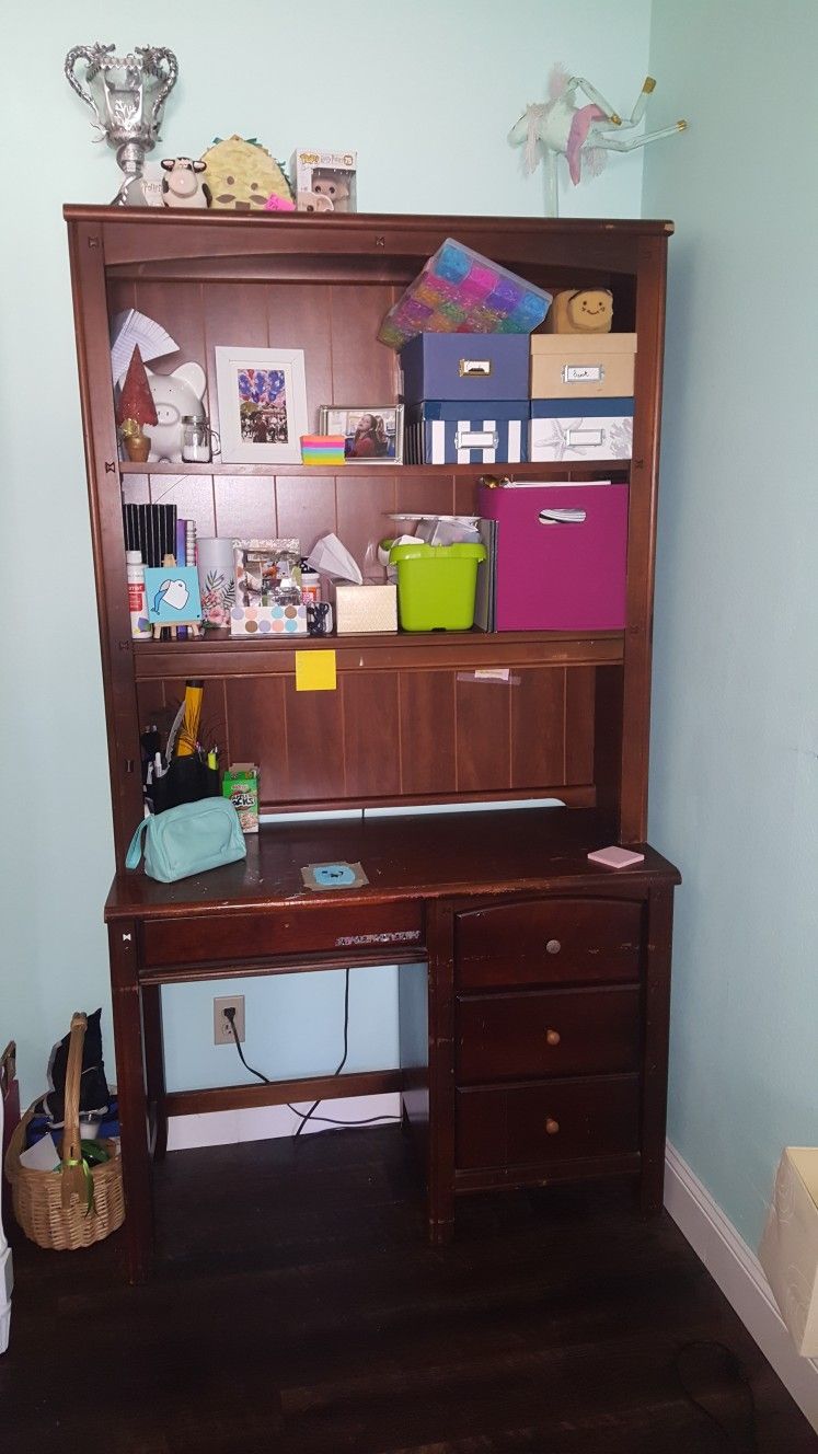 Desk and Hutch with builtin light. Real Wood!