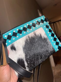 Genuine Leather & CowHide Western Crossbody purse-crossbody turquoise cowhide