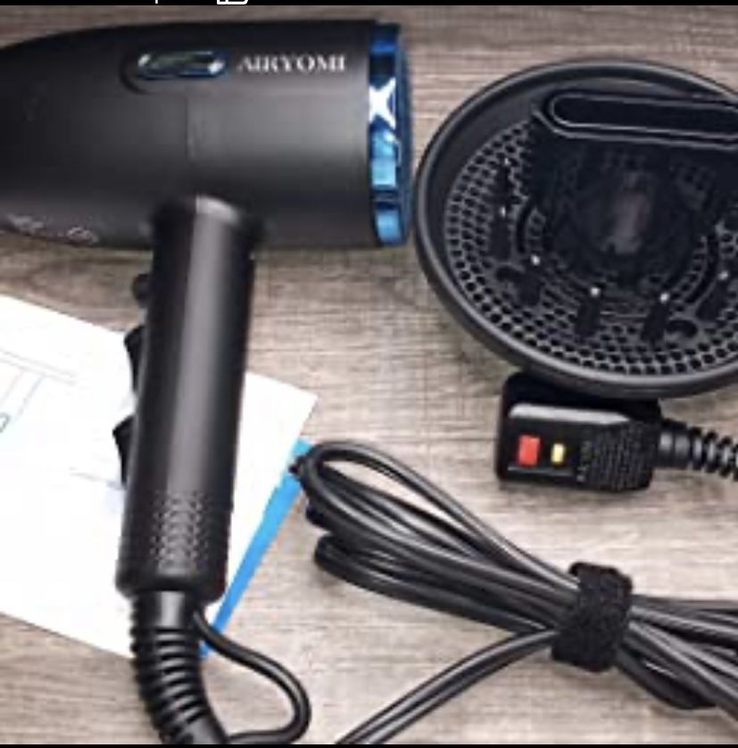 AIRYOMI Professional Ionic Hair Dryer,Blow Dryer with Diffuser,Magnetic,Powerful Fast Dry,1875W,3 Heating/2 Speed/Cold Settings,Diffuser Hair Dryer,Bl