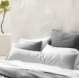 Lumbar Heavyweight Linen Blend Throw Pillow White - Casaluna™: Rayon Weave, Indoor Use, Removable Cover