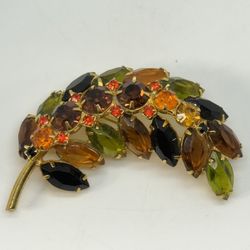 Vintage Juliana D & E DeLizza Elster Gold-Tone Multi-Stones Leaf Brooch