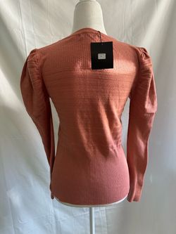 Dusty Rose Knit Sweater with Puff Sleeves