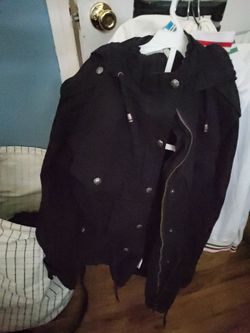 Black Hooded Jacket with Silver Buttons