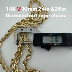 4K 💯GOLD 10mm 24in &26in diamond cur rope chain. brand new re stock.