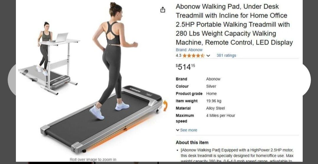 Silver Abonow Walking Pad Homeuse Walking Treadmill Model 3870W