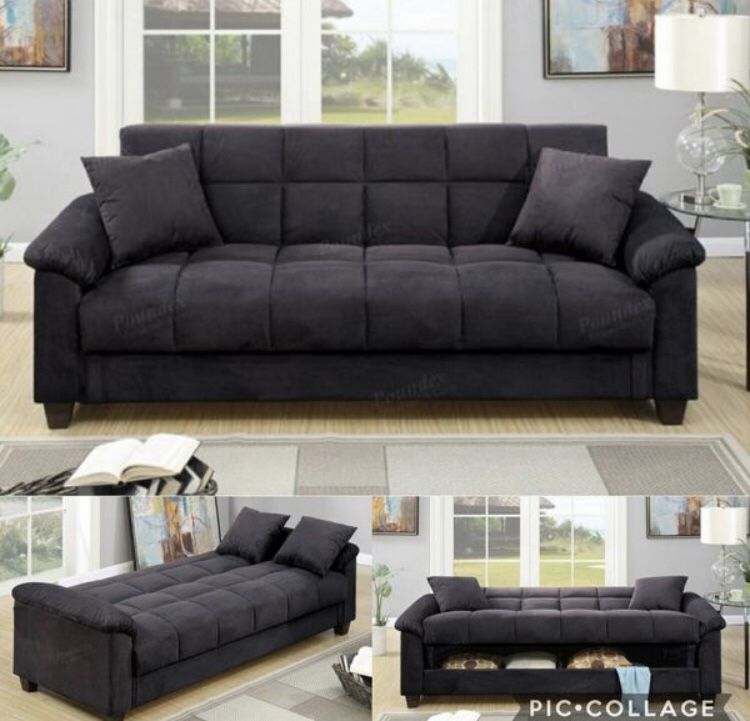 Futon sofa bed with storage ebony microfiber