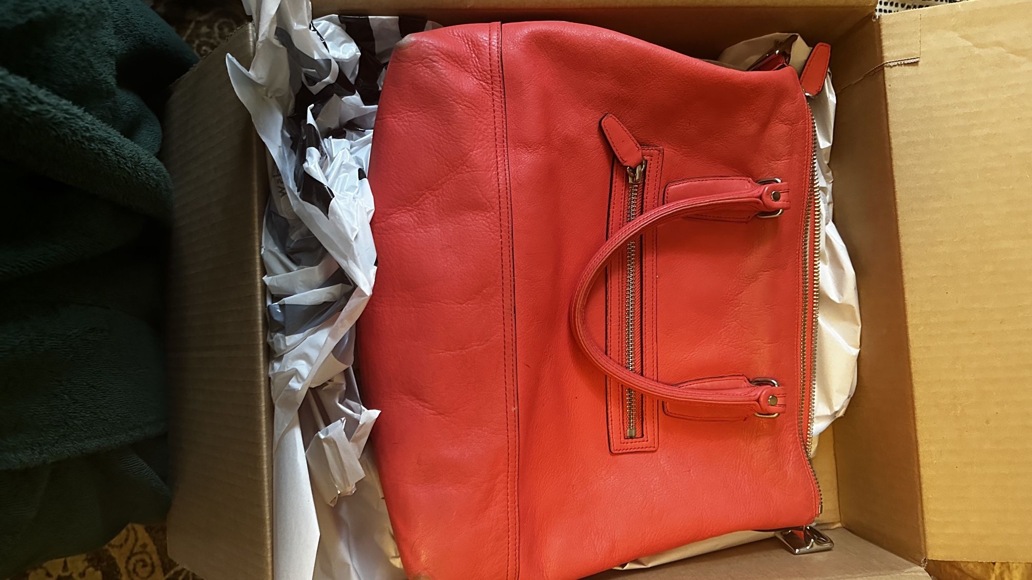 Coach Rory Large leather Zip Top Dbl Tote Satchel Vermillion Red-Orange