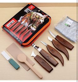 🔥Brand new 🔥 Whittling Knife Set - 5 in 1 Wood Carving Tools: Sloyd, Chip, Hook, Oblique, Trimming Knives & Sharpener for Spoon Bowl Cup Kuksa - Kid