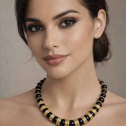 Black & Gold Elegant Beaded Necklace