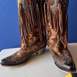 Corral CAPRINO Goat Leather/Suede Leather Boots w/ fringe. US Women’s Size 8.5M [Lightly Used]