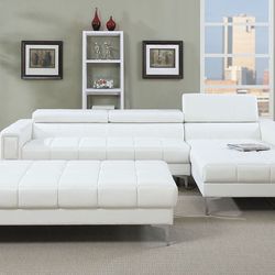 White Faux Leather Sectional - Ottoman Sold Separate 
