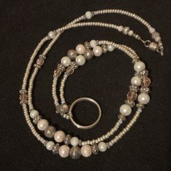 36” SilverTone Crystals,pearls,silver Accents Key Or Badge Necklace..magnetic Clasp