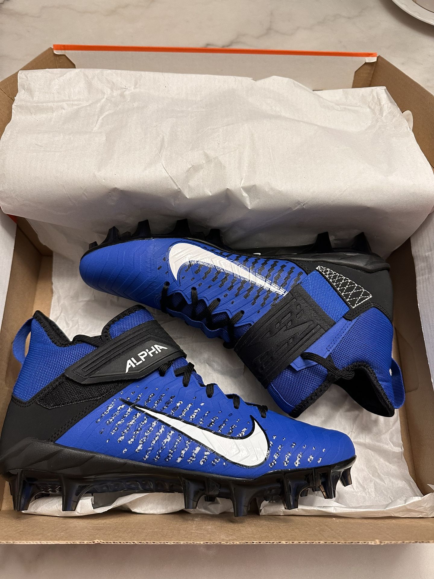 Nike Alpha Menace Pro 2 Mid Football Blue Black Men's Size 7.5