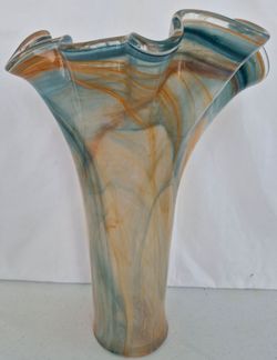 Large Murano Glass Mid-Century Hand Blown Ruffled Swirl Vase 16" Inch