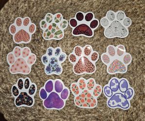 12 Floral Flower Design Dog or Cat paw Shaped stickers 