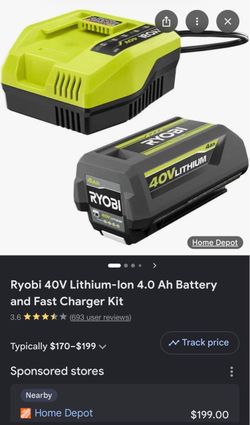 2 Ryobi 40V 4Ah Lithium-Ion Batteries and Fast Charger Kit