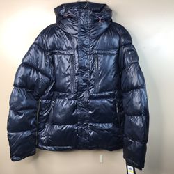 NWT Tommy Hilfiger Men's Navy Pearlized Performance Hooded Puffer Jacket $250.