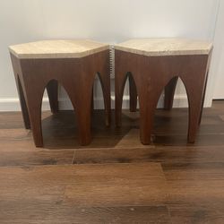 Pair of MCM Harvey Probber Attributed Travertine Hexagon Side Tables Retro—Open To Offers!!