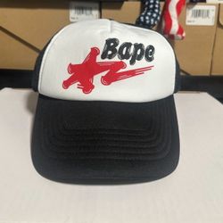 Bape Trucker Hat Black With Red Star