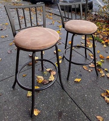 Pair of Swivel Stools | Modern | Metal with Round Upholstered Seats