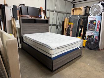 Queen Bed Frame with Bookcase Headboard