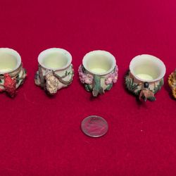 Set of 5 unique and beautifully crafted miniature bird handled porcelain cups