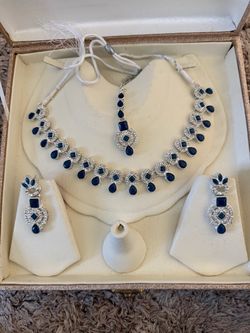 Blue Stone Silver-Tone Jewelry Set