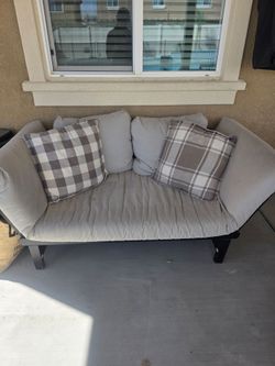 Futon Sofa with Throw Pillows