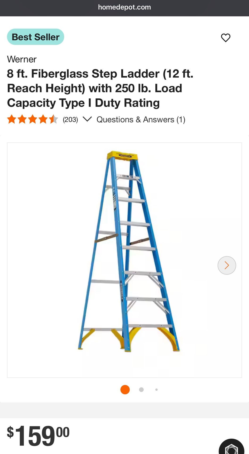 Nueva Escalera Fibra De Vidrio 8 Pies Werner Home Depot