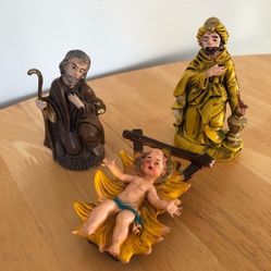 Vintage Nativity Plastic/Resin Joseph, Wise man and Baby Jesus figurines
