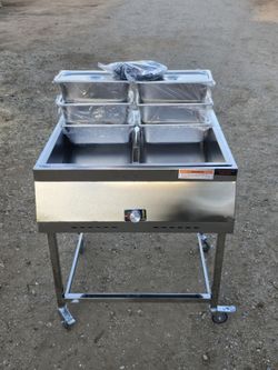 Commercial Propane Steam Table, 6 Food Pans LP Gas Outdoor Soup Warmer  Stainless Steel Propane Food Warmer
