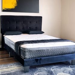 NEW BED - (Bed Frame & Mattress Included) - QUEEN - Black