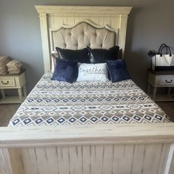 Queen Bed Frame, Box Spring And Mattress 
