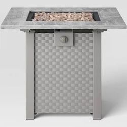 30" Square Stamped Steel Wicker Outdoor Fire Pit, Lava Rock Heat-Resistant 50k BTU - Threshold