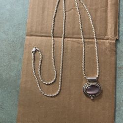 By ATI Sterling Silver Purple Cat’s Eye Pendant Necklace 