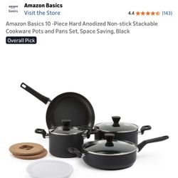 Amazon Basics 10 -Piece Hard Anodized Non-stick Stackable Cookware Pots and Pans Set