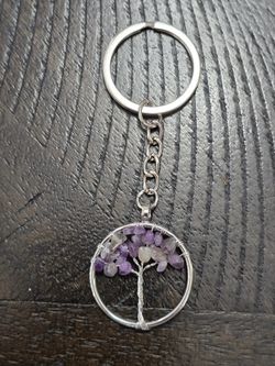 Amethyst tree of life keychain