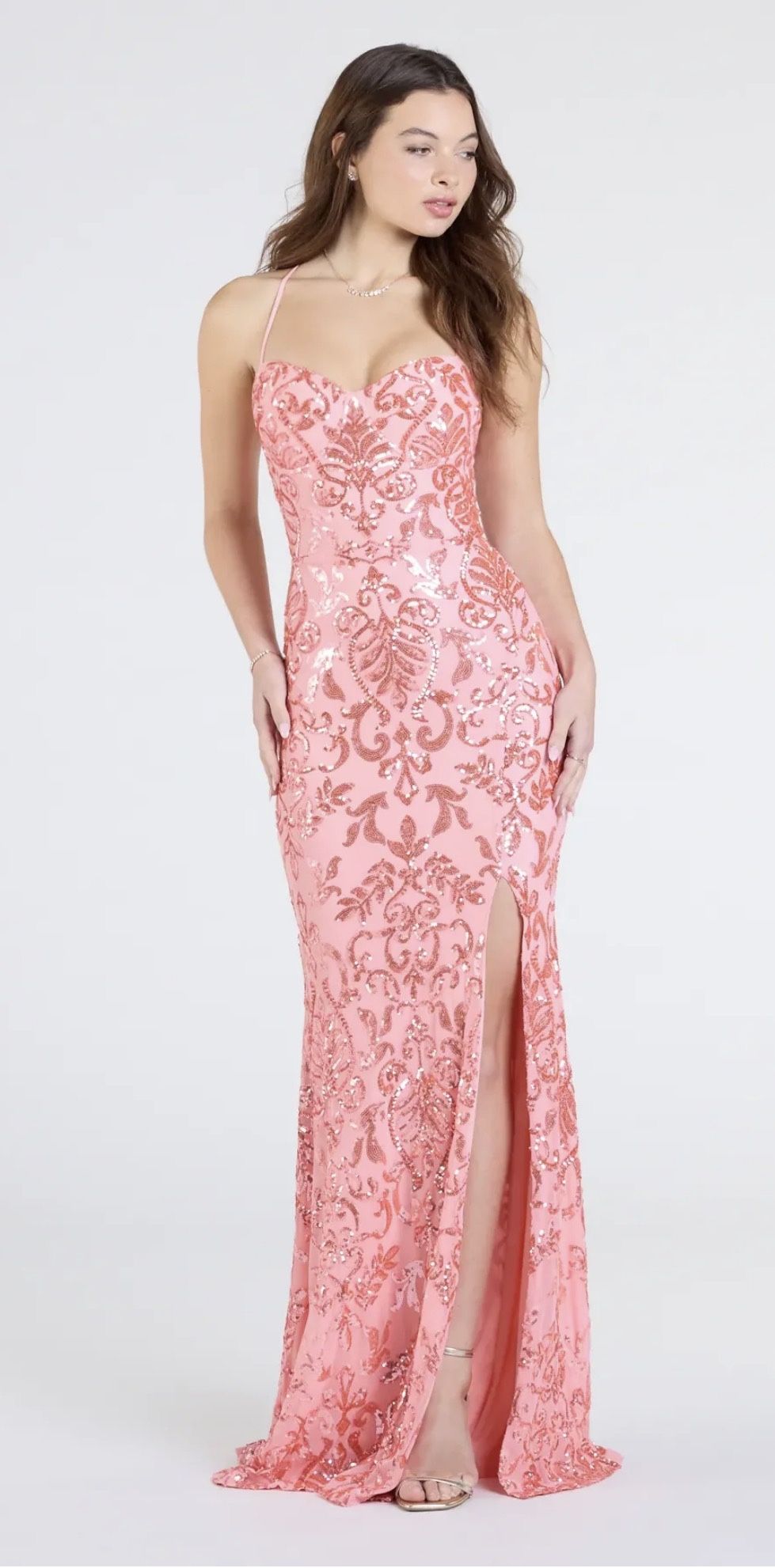 Windsor Shelby Lace-Up Slit Sequin Formal Dress! Worn Once.