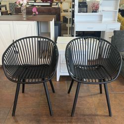 🔥Set of 2💰Modern Accent Chair–Black Outdoor Patio Chairs ,Lounge Chairs for Balcony or Garden ,Weave Design – Stylish and Comfortable Seating for Ba