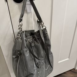 Coach Gray Patent Leather Satchel Purse Handbag