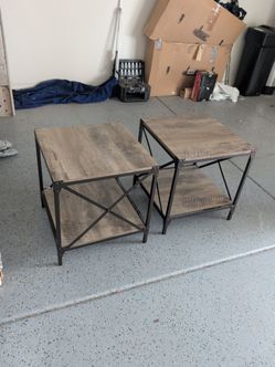 End Table Pair - Wood Top with Metal Base