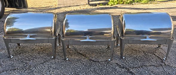 Set of 3 Stainless Steel Roll-Top Chafing Dishes