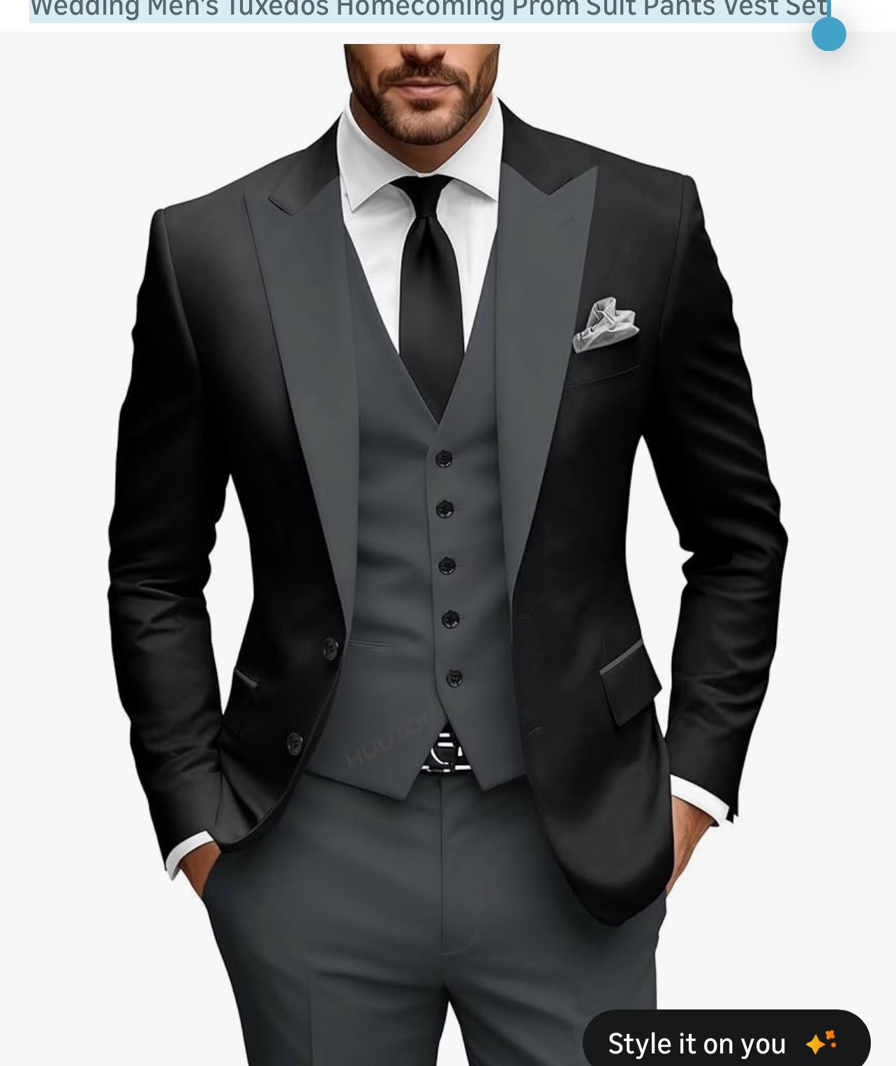 HUUTOE Mens Suits 3 Piece Slim Fit Suit for Men Groom Suit for Wedding Men's Tuxedos Homecoming Prom Suit Pants Vest Set