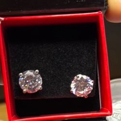 14K Solid Gold Post & Silver Simulated Diamond Stud Earrings