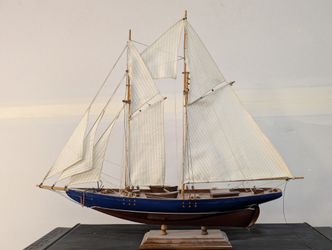 Detailed Wooden Sailboat Model Nautical Display Decor